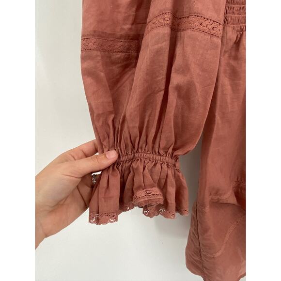 Reformation Dunes Praline Smocked Long Sleeve Mini Dress Size 6 NWT - Picture 7 of 9